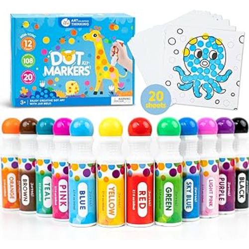 Jar Melo Washable Dot Markers, 12 Colors Dot Paints with 108 PDF & 20 Physical Activity Papers, Non-Toxic Bingo Daubers for Toddlers