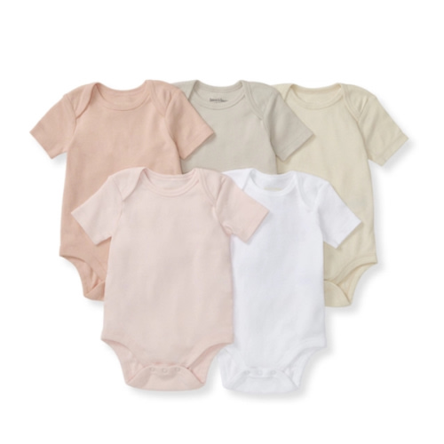 Solid Organic Cotton Short Sleeve Baby Bodysuits 5 Pack Pink Sand