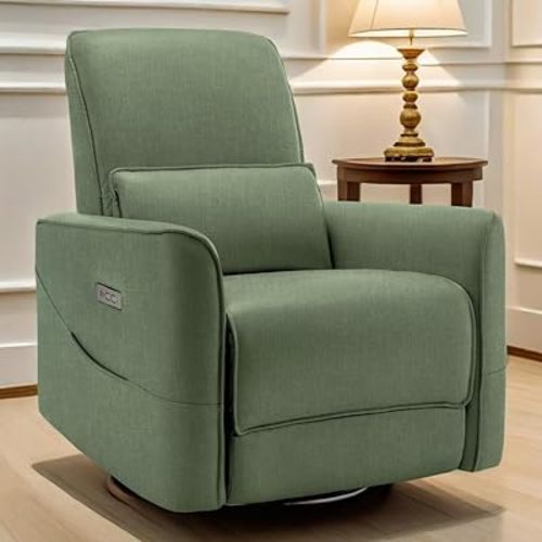 Swivel Recliner Chair, Glider Rocking Chair Nursery, Electric Rocking Recliner Chair of Faux Leather, Power Rocker Recliner Chair with Side Pockets and Type-C & USB Ports for Living Room