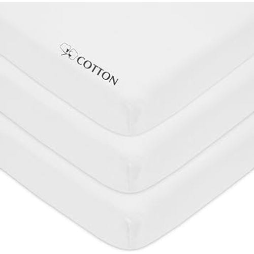 American Baby Company 3 Pack Fitted Mini Crib Sheet 24" x 38", Soft Breathable Neutral 100% Cotton Jersey Portable Sheet, White, for Boys and Girls, Fits Most Pack N Play Mattresses