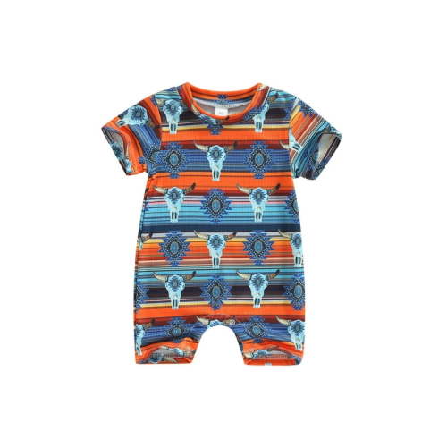 Country Baby Outfit Boy Girl Western Cow Print Cowboy Romper Bodysuit Short Sleeve One Piece Jumpsuit Summer Clothes