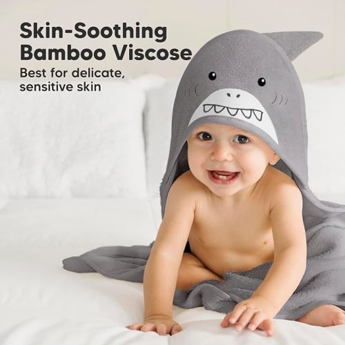 KeaBabies Baby Hooded Towel - Viscose Derived from Bamboo Baby Towel, Toddler Bath Towel, Infant Towels, Large Hooded Towel, Soft Baby Towels with Hood for Girls, Babies, Newborn Boys (Shark)