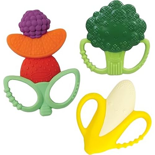 Infantino Farmers Market Teether Gift Set - Set of 3 BPA-Free Fruit & Veggie Textured Silicone Teethers for Soothing Sore Gums, Multicolor