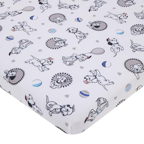 Disney 101 Dalmatians Gray, Black, White, and Blue Puppies Super Soft Nursery Fitted Mini Crib Sheet