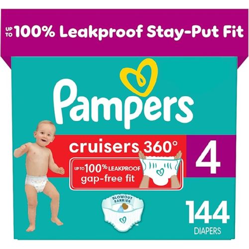 Pampers Cruisers 360 Diapers - Size 4, One Month Supply (144 Count), Pull-On Disposable Baby Diapers, Gap-Free Fit