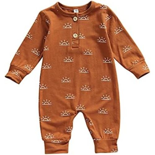Newborn Baby Boy Girl Sun Print Romper Long Sleeve Bodysuit Onesies Jumpsuit One Piece Outfit Cotton Fall Clothes