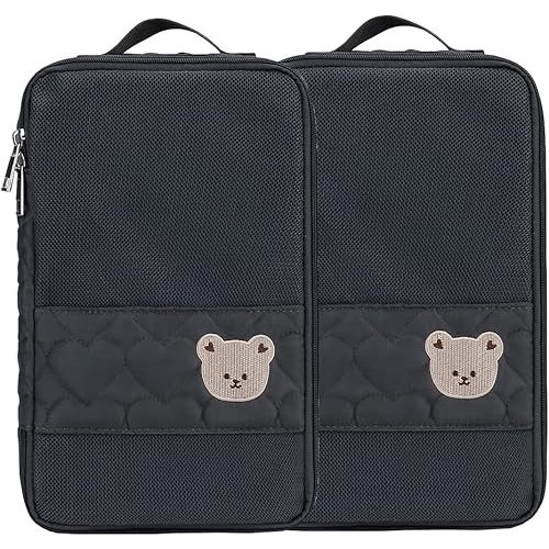 Baby Diaper Bag Organizer Pouches - 2 Pack Waterproof Pod Hanging Diaper Bag Cute Bear Mesh Bag Reusable, Washable or Baby Cloth Diapers (Black)