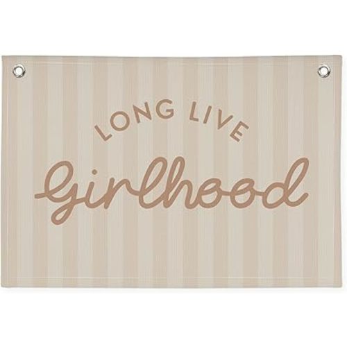 Girl Room Decor Long Live Girlhood Linen Banner Hanging Flag Retro Pink Banner for Nursery Playroom Wall Decor for Kids Bedroom Dorm Toddler Decorations Trendy Room Decor 30x20 In (Girlhood)