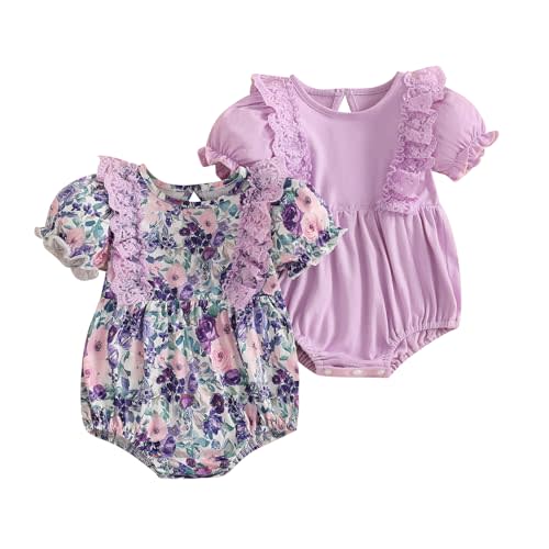 YTGBFYIK Baby Girl Vintage Romper 2 Pack Short Sleeve Floral Bubble Bodysuit Newborn Summer Clothes