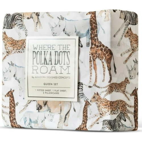 Where The Polka Dots Roam Safari Animals Twin Bedsheet Set for Kids - Jungle Adventure Bedding for Explorers, Includes Fitted Sheet, Flat Sheet and Pillowcase - Wildlife Wonders Decor for Boys Room