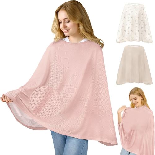Basumee Nursing Cover for Breastfeeding Full Privacy Soft Breathable Mesh Breastfeeding Cover Multi-Use Breast Feeding Covers for Women Moms Baby Feeding Privacy Nursing Covers, Pink
