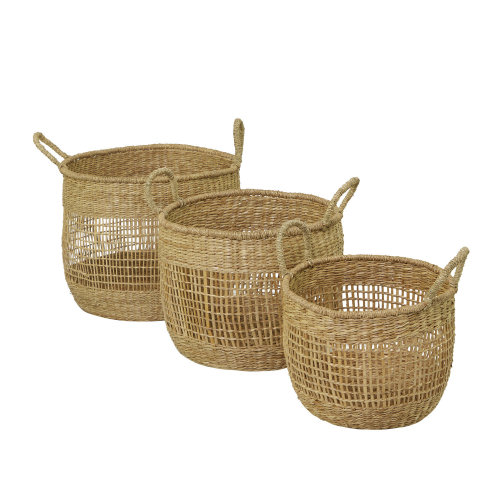 Handmade Seagrass Basket With Handles - Set of 3