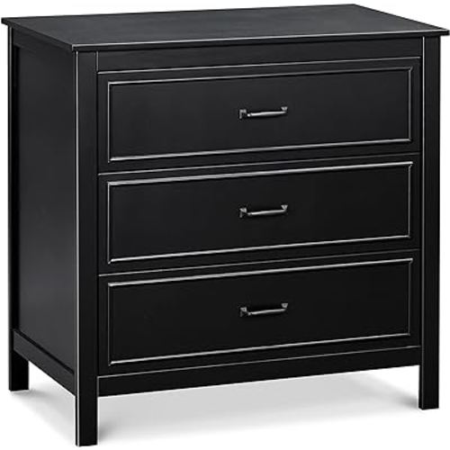 DaVinci Charlie 3 Drawer Dresser - GREENGUARD Gold Certified Small Dresser with Drawers Chest for Nursery - Bedside Nightstand - Wooden Cabinet for Bedroom, Living Room, Closet - Easy Assembly, Ebony