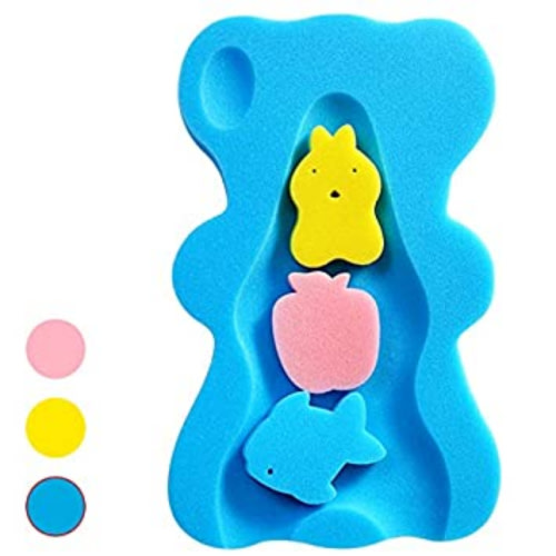 Dosaele Infant Bath Sponge for Age 1-3Y Comfortable Baby Bath Mat Non-Slip Newborn Bath Pillow (Blue)