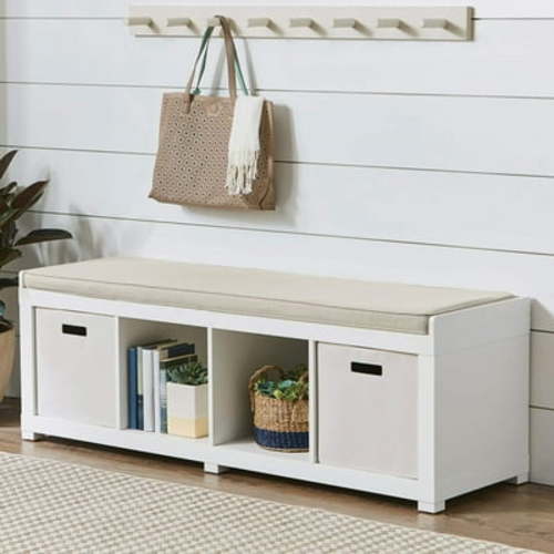 Better Homes & Gardens 4-Cube Shoe Storage 58.39" Bench, White