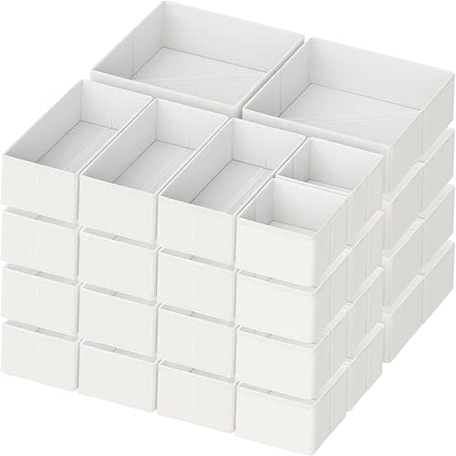 Criusia Drawer Organizer Clothes, 24 Pack Dresser Organizer for Baby Clothes, Underwear, Sock- Foldable Closet Organization and Storage Dividers Bins for Nursery, Bedroom and Dorm (White)