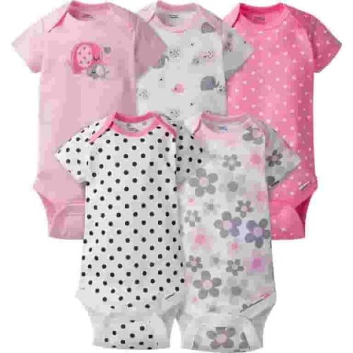 Gerber 5-Pack Baby and Infant Girl Elephant Onesies Brand Short Sleeve Bodysuits