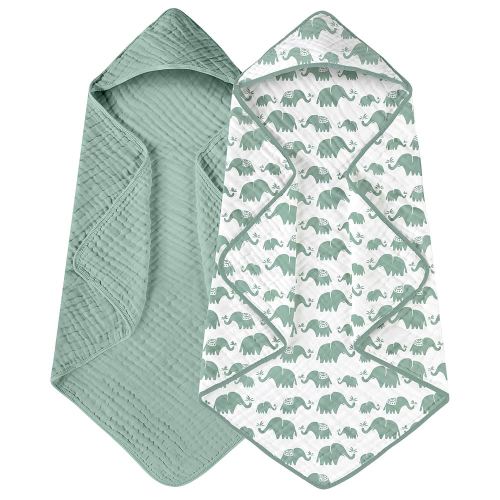 Yoofoss Hooded Baby Towels for Newborn 2 Pack 100% Muslin Organic Cotton Baby Bath Towel with Hood for Babies, Infant, Toddler and Kids, Large 32x32Inch, Soft and Absorbent Newborn Essential
