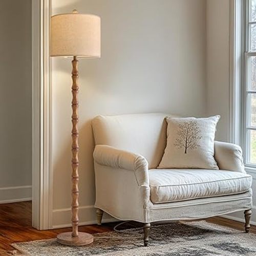 BOBOMOMO 62" Rustic Floor Lamp for Living Room, Retro Farmhouse Floor Lamp Rotary Switch, Resin Standing Lamp for Living Room, Corner, Dining Room, Bedroom, House