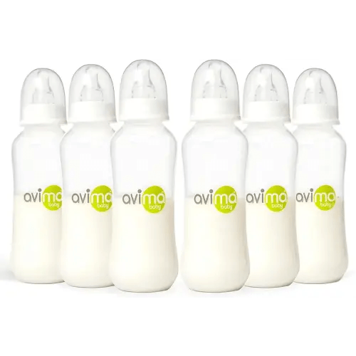 Avima Anti-Colic Baby Bottles – 10 oz, Medium Flow Nipples – BPA-Free, Standard Neck – Stage 2 for 3–6 Months – Set of 6