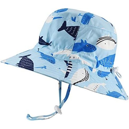 Baby Sun Hat Adjustable - Outdoor Toddler Swim Beach Pool Hat Kids UPF 50+ Wide Brim Chin Strap Summer Play Hat