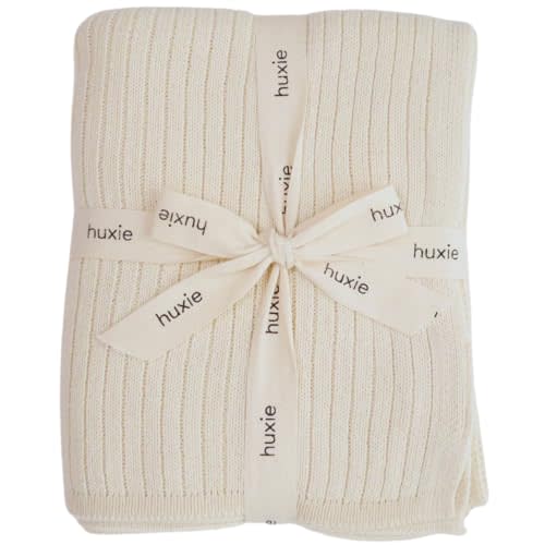 Knitted Organic Cotton Baby Blanket- Swaddle Blanket, 30" x 40" Soft Receiving Blanket for Newborn (Soft White)