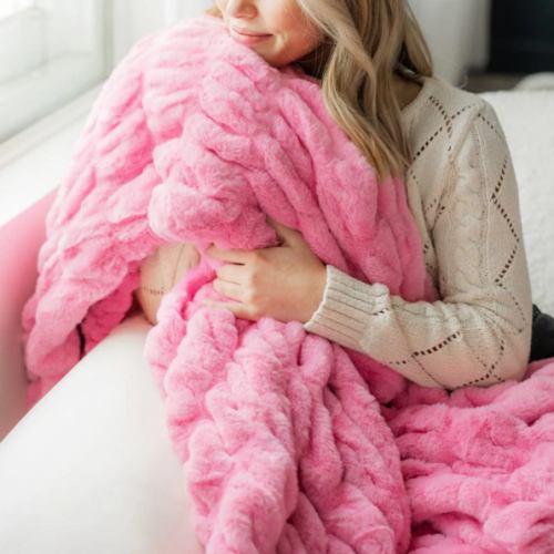 Hugs Pink Plush Infant Blanket | Minky Couture