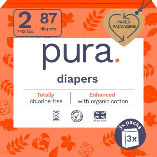 Pura Sensitive Soft Sustainable Baby Diapers Size 2, 87 Count (Choose Your Size and Count)