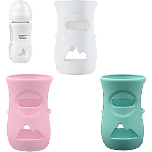 3 Pack Silicone Sleeves for Avent Natural Glass Baby Bottles, Anti Breakage Baby Bottle Holder, Compatible Baby Bottle, BPA Free (8 Ounces Three Colors)