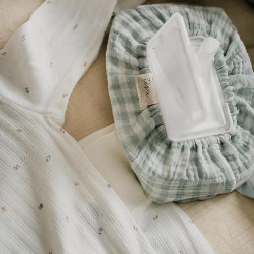 Baby Wipes Cover – Universal Size, One Size Fits All Wipes Packages | Muslin Cotton Tissue Cover for Nursery, Diaper Bag & Changing Table, Station | Gingham & Neutral Patterns (Light Mint Gingham)