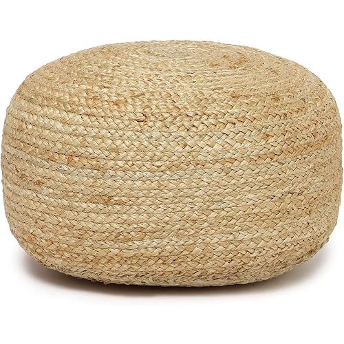REDEARTH · Jute Circular Low Pouf Ottoman - Braided Pouffe Accent Sitting Round Footrest for Living Room, Bedroom, Nursery, kidsroom, Patio, Gym; 100% Jute (18"x18"x10"; Natural)