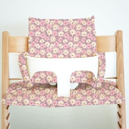 Nibble and Rest Cushion for Stokke Tripp Trapp High Chairs, Soft Padded Seat & Backrest, Baby Set Compatible, Wipeable, Machine Washable, Easy to Clean, Stylish Print (Lilac Petals)