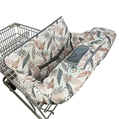Shopping Cart Cover for Baby, 2 in 1 High Chair Cover for Restaurant seat & Grocery Cart Cover for Babies, Thick Padded with Clear Phone Pouch, Machine Washable, Leaves