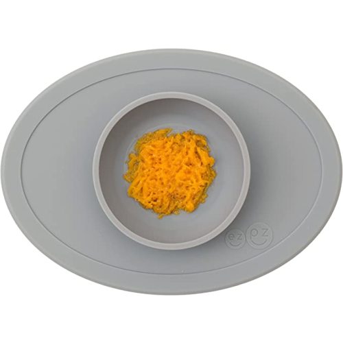 ezpz Tiny Bowl (Gray) - 100% Silicone Suction Bowl with Built-in Placemat for First Foods + Baby Led Weaning - Fits on All Highchair Trays - 6 Months+