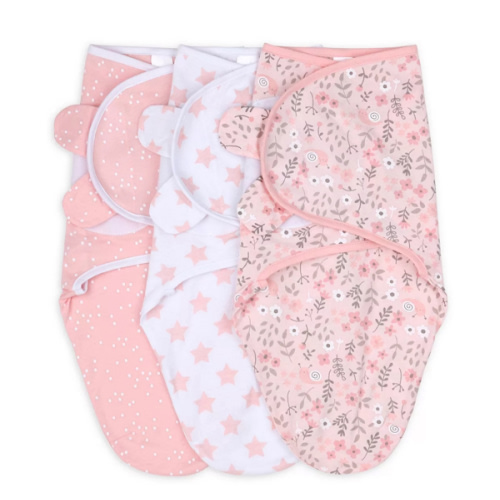 The Peanutshell Pink Floral Stars 3-Pack Swaddles