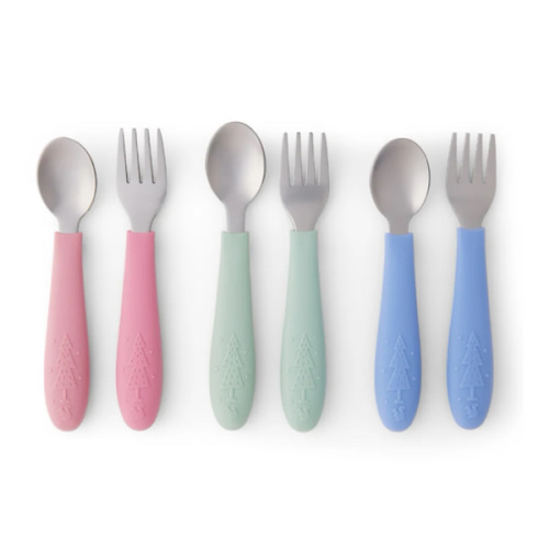 Babies/Toddler Stainless Steel Spoons + Forks with Silicone Handle