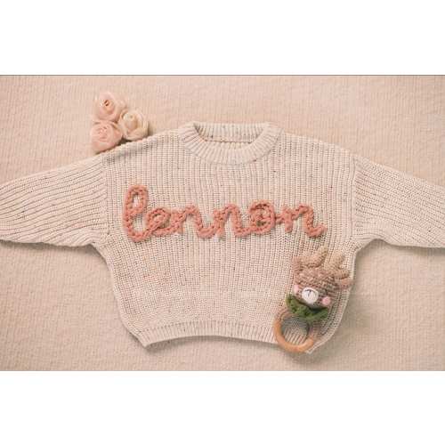 Personalized Baby Girl's Sweater with Hand-Embroidered Name and Monogram - A Heartwarming Christmas Gift from Aunt