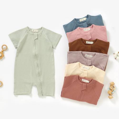 Organic Cotton Baby Short Sleeve Romper | 0-2 Years | Gender Neutral | Ribbed Baby Rompers | Baby Shower Gift |