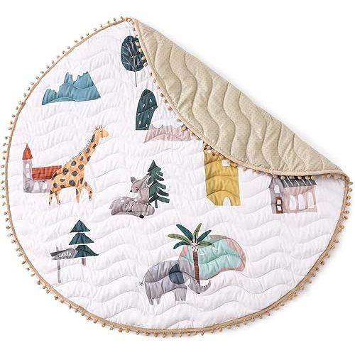 Soft Baby Playpen Mat 40 Inch Round Play Mat for Baby & Toddle Quilting Tummy Time Activity Mat Anti Slip Cushion Play Mat Washable Kids Blanket Mat with Cute Woodland Animals for Nursery Room