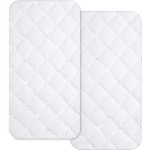 Yoofoss Waterproof Bassinet Mattress Pad Cover 2 Pack Fit for Rectangle Bassinet Mattress, Baby Bassinet Mattress Protector for Boys and Girls 34X19in