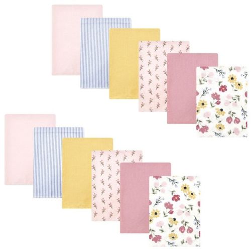 Hudson Baby Infant Girl Cotton Flannel Burp Cloths Bundle, Soft Painted Floral, One Size