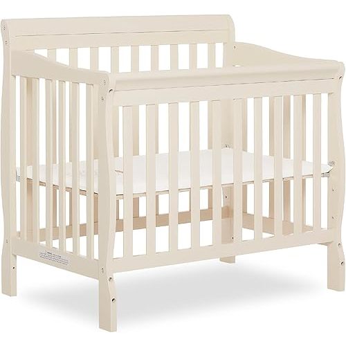 Dream On Me Aden 4-in-1 Convertible Mini Crib In French White, Greenguard Gold Certified, Non-Toxic Finish, New Zealand Pinewood, With 3 Mattress Height Settings