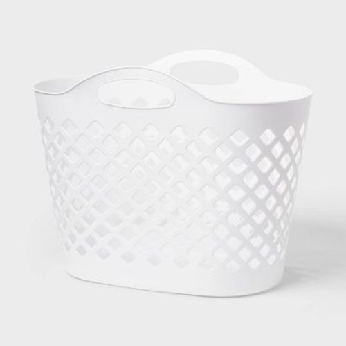 1.2bu/45l Flexible Oval Laundry Basket White - Brightroom™: Portable Clothes Storage With Built-in Handles