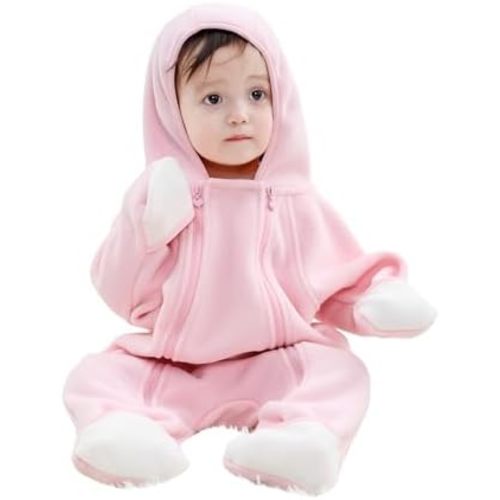 Baby Romper Winter Boy Girl Solid Polar Fleece Zipper Fold-over Mitten Footie Hooded Jumpsuit Outerwear Fall Spring