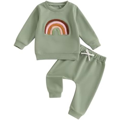 Toddler Baby Boy Girl Fall Winter Rainbow Clothes 2Pc Cute Warm Long Sleeve Sweatshirt Tops and Sweat Pants Set