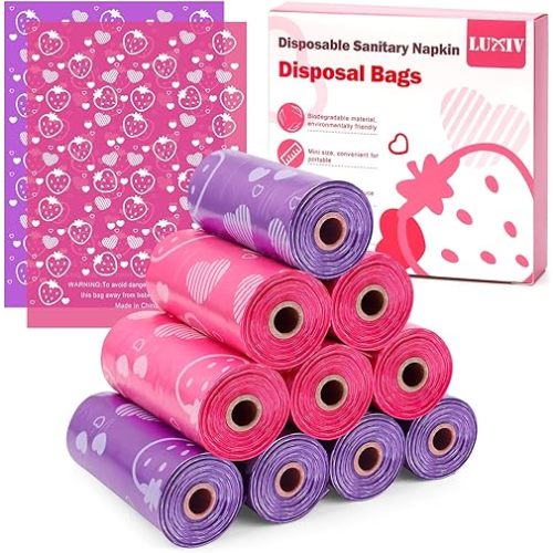 150Pcs Sanitary Napkin Disposal Bags, Luxiv Pink Disposable Sanitary Bag Personal Care Disposal for Tampons Trash Bag, Disposable Mini Bags for Women Privacy Handling Bag Diaper Sack (Pink+Purple)