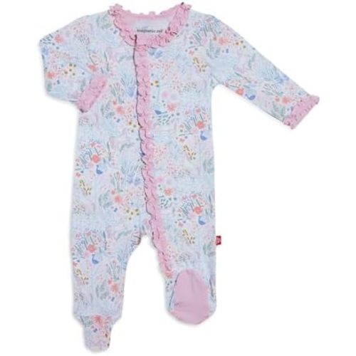 Magnetic Me Girls Modal Magnetic Baby Footie Pajamas | Silky Soft Modal Fabric | Baby Sleepers Available Sizes PRE - 24M
