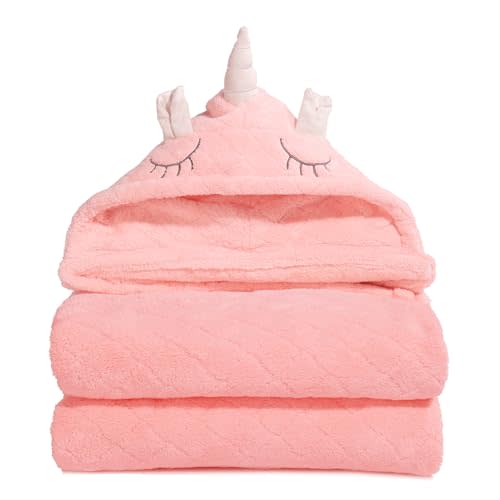 WODHOY Toddler Towels with Hood for Girls,Soft Premium Coral Fleece Girl Bath Towel-Ultra Absorbent for Baby Cozy and Warm-Bath Essential for Newborn, Infant and Children, Pink Unicorn