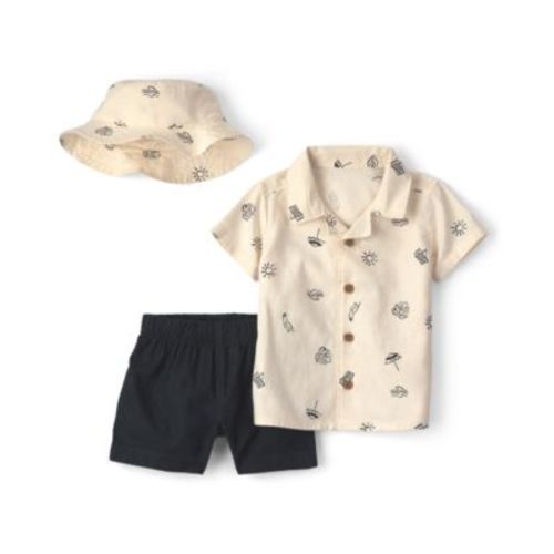 Baby Boys' Linen-Blend Top, Shorts and Hat, 3-Piece Set