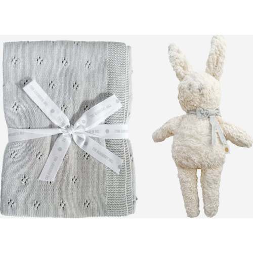 Pique Blanket and Charlie Bunny Plush Set, Grey - The Blueberry Hill By Age | Maisonette